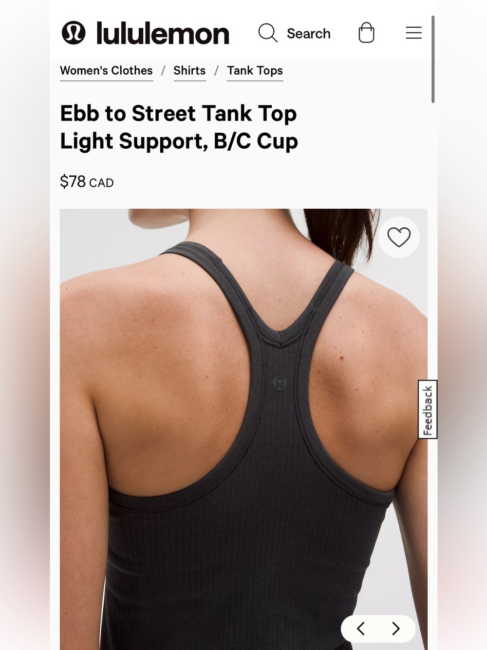 lululemon athletica Ebb to Street Ribbed Racerback Tank Top in Charcoal